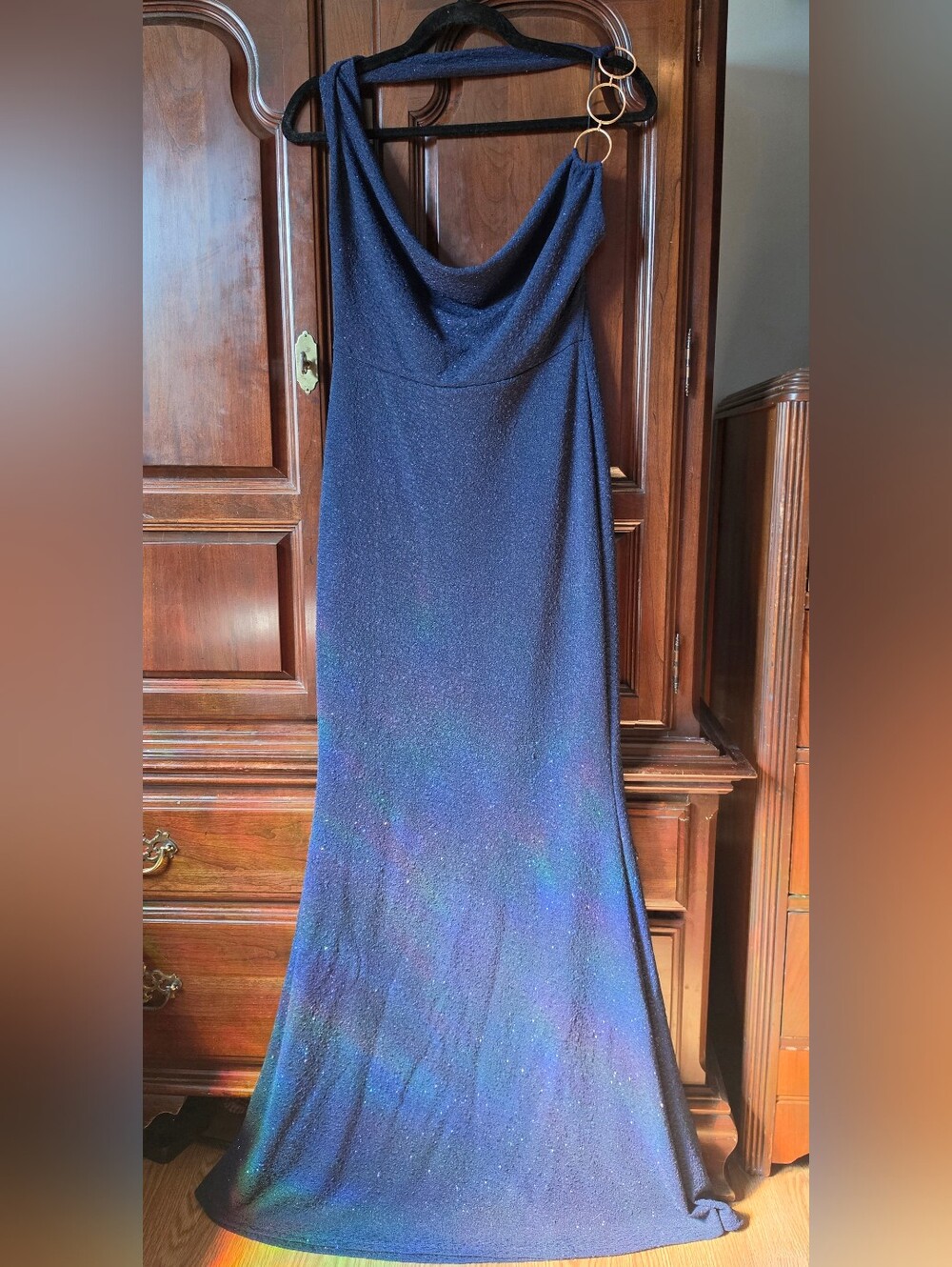 Sleek One-Shoulder Navy Sparkle Evening Dress